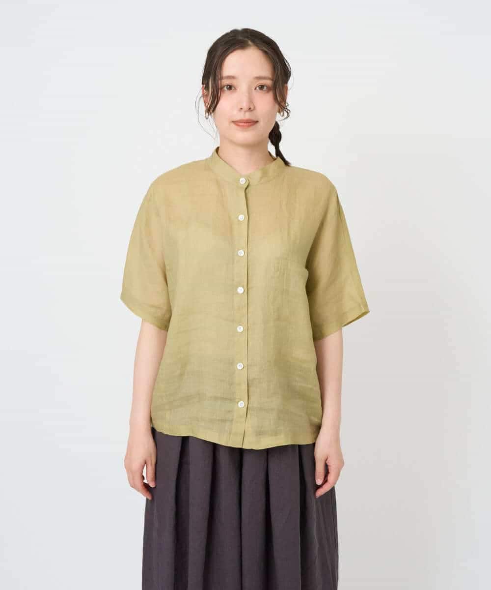 NHBHE60230 GIANNI LO GIUDICE(小さいサイズ)(メゾン ドゥ サンク) 麻シャンブレープリントブラウス ベイエローベージュ