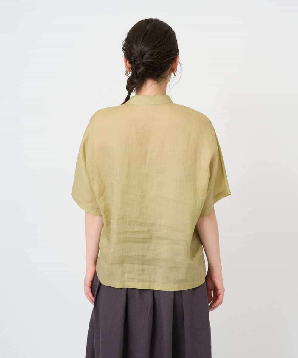 NHBHE60230 GIANNI LO GIUDICE(小さいサイズ)(メゾン ドゥ サンク) 麻シャンブレープリントブラウス ベイエローベージュ