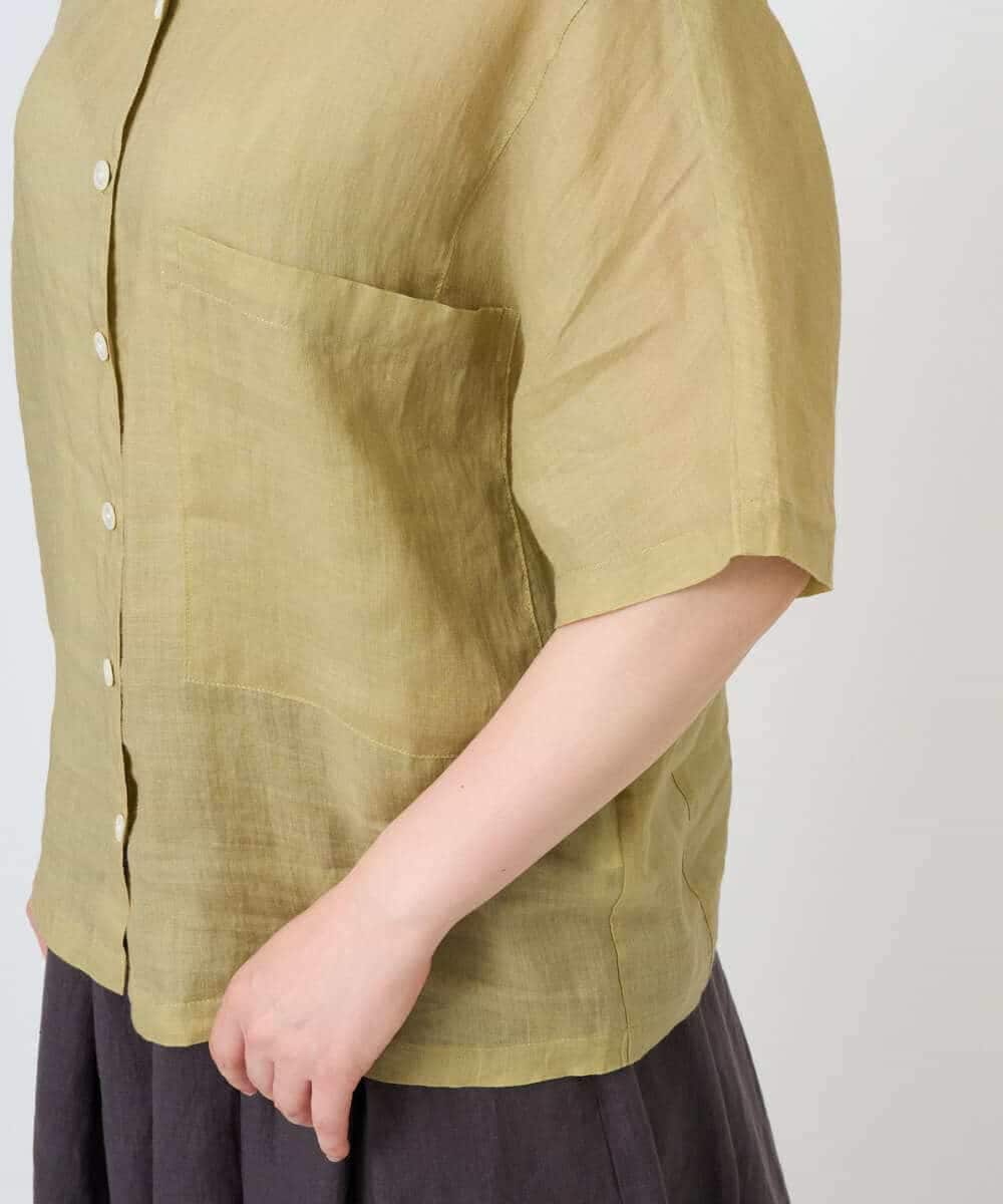 NHBHE60230 GIANNI LO GIUDICE(小さいサイズ)(メゾン ドゥ サンク) 麻シャンブレープリントブラウス ベイエローベージュ