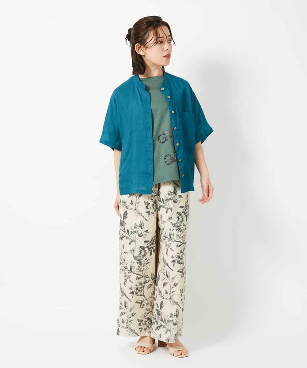 NHBHE60230 GIANNI LO GIUDICE(小さいサイズ)(メゾン ドゥ サンク) 麻シャンブレープリントブラウス イエローベージュ