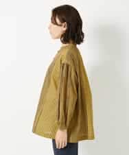 NHBHE61210 GIANNI LO GIUDICE(小さいサイズ)(メゾン ドゥ サンク) コットンストライプギンガムギャザーブラウス イエロー