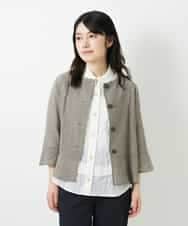 NHBHF80270 GIANNI LO GIUDICE(小さいサイズ)(メゾン ドゥ サンク) 綿麻ワッシャーペプラムデザインブラウス ブラウン