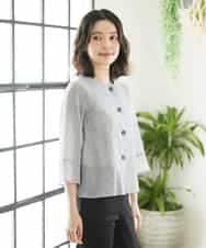 NHBHF80270 GIANNI LO GIUDICE(小さいサイズ)(メゾン ドゥ サンク) 綿麻ワッシャーペプラムデザインブラウス ブラウン