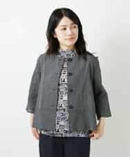 NHBHF80270 GIANNI LO GIUDICE(小さいサイズ)(メゾン ドゥ サンク) 綿麻ワッシャーペプラムデザインブラウス ブラウン