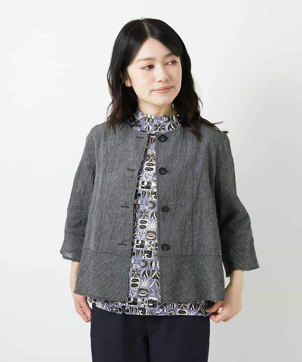 NHBHF80270 GIANNI LO GIUDICE(小さいサイズ)(メゾン ドゥ サンク) 綿麻ワッシャーペプラムデザインブラウス ブラウン