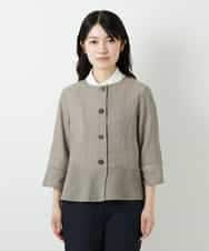 NHBHF80270 GIANNI LO GIUDICE(小さいサイズ)(メゾン ドゥ サンク) 綿麻ワッシャーペプラムデザインブラウス ブラウン