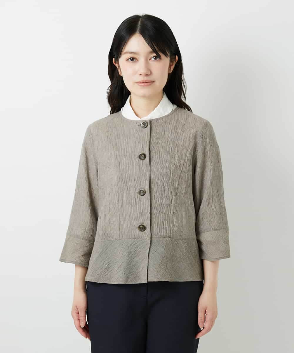 NHBHF80270 GIANNI LO GIUDICE(小さいサイズ)(メゾン ドゥ サンク) 綿麻ワッシャーペプラムデザインブラウス ブラウン