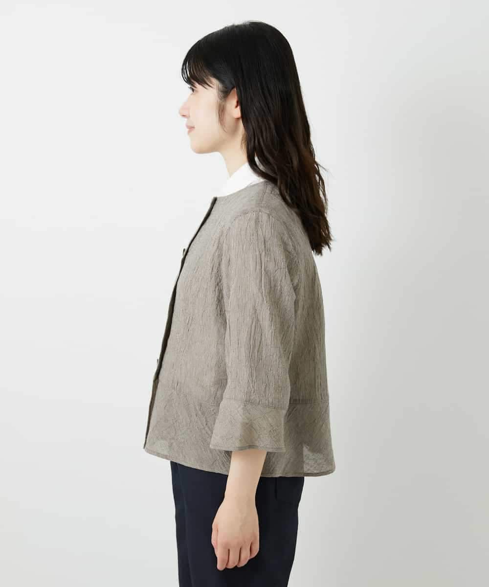 NHBHF80270 GIANNI LO GIUDICE(小さいサイズ)(メゾン ドゥ サンク) 綿麻ワッシャーペプラムデザインブラウス ブラウン