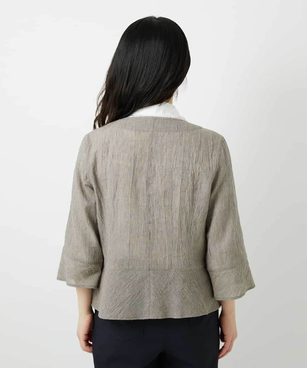 NHBHF80270 GIANNI LO GIUDICE(小さいサイズ)(メゾン ドゥ サンク) 綿麻ワッシャーペプラムデザインブラウス ブラウン