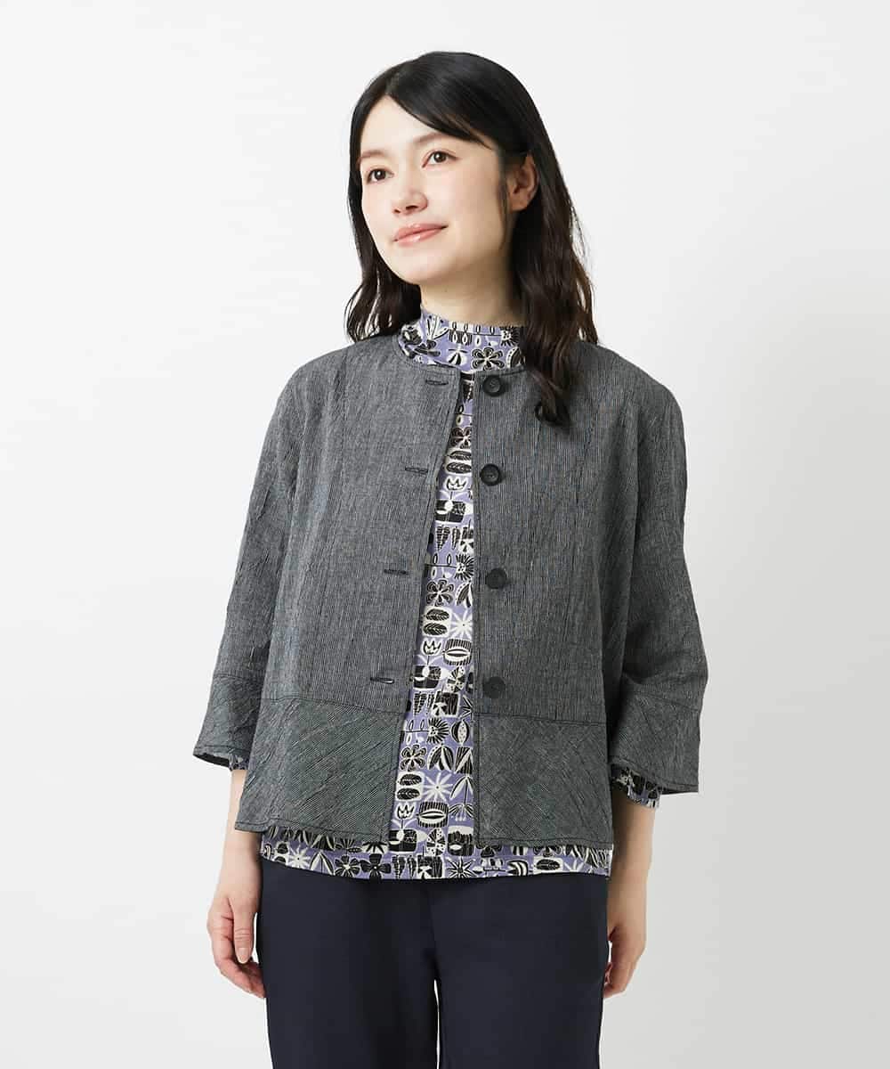 NHBHF80270 GIANNI LO GIUDICE(小さいサイズ)(メゾン ドゥ サンク) 綿麻ワッシャーペプラムデザインブラウス ブラック