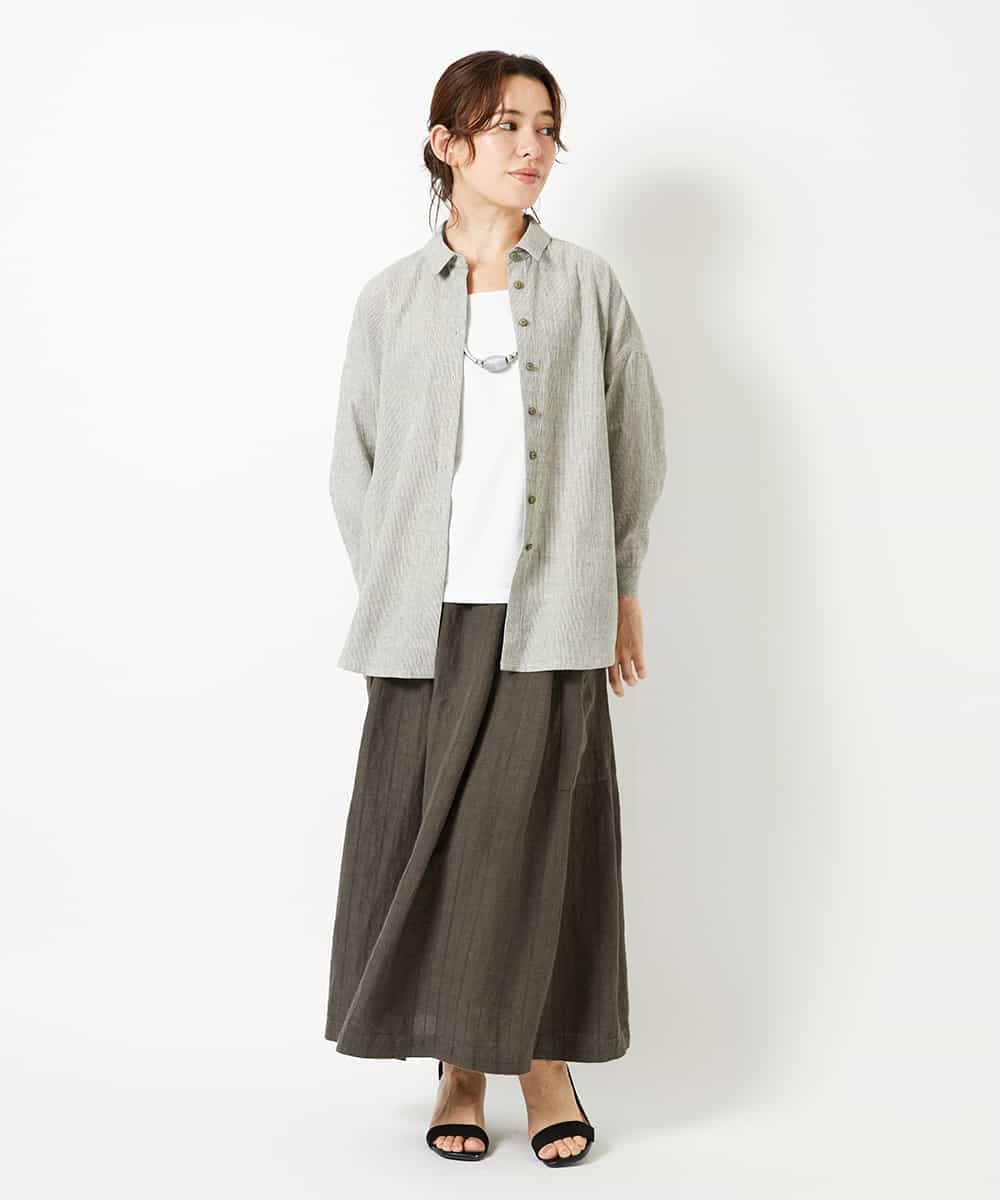 NHBHF82270 GIANNI LO GIUDICE(小さいサイズ)(メゾン ドゥ サンク) コットンリネンシャツブラウス グレー（ストライプ）