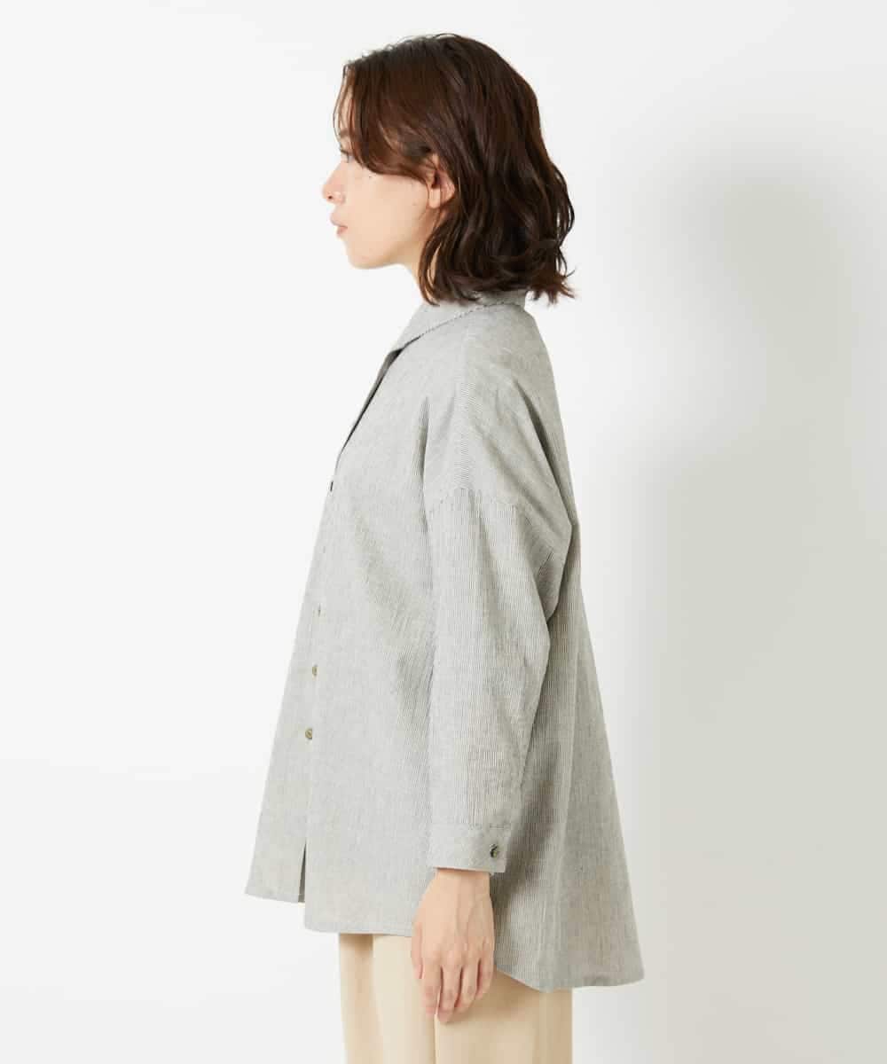 NHBHF82270 GIANNI LO GIUDICE(小さいサイズ)(メゾン ドゥ サンク) コットンリネンシャツブラウス グレー（ストライプ）