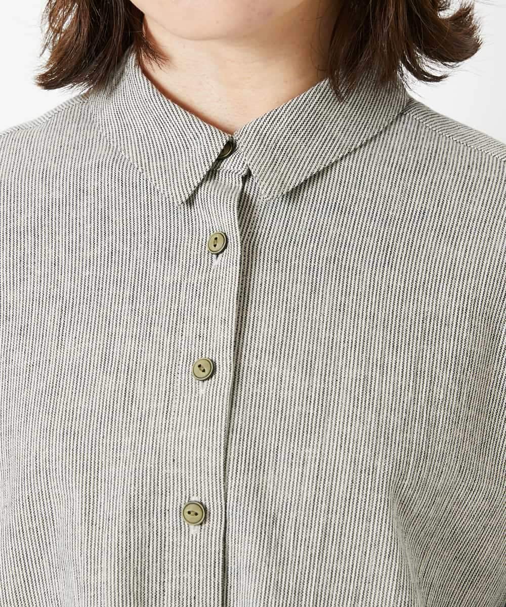 NHBHF82270 GIANNI LO GIUDICE(小さいサイズ)(メゾン ドゥ サンク) コットンリネンシャツブラウス グレー（ストライプ）