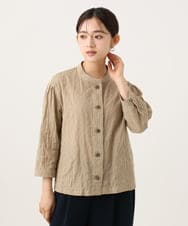 NHBHF83230 GIANNI LO GIUDICE(小さいサイズ)(メゾン ドゥ サンク) オーガニックシャーリングギンガムブラウス グリーン系