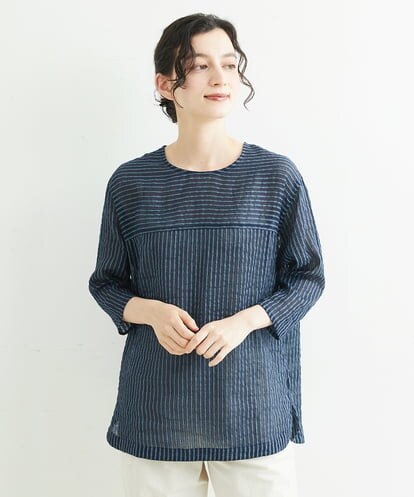 NHBHT01270 GIANNI LO GIUDICE(小さいサイズ) [日本製]綿麻コードサッカーボイルブラウス