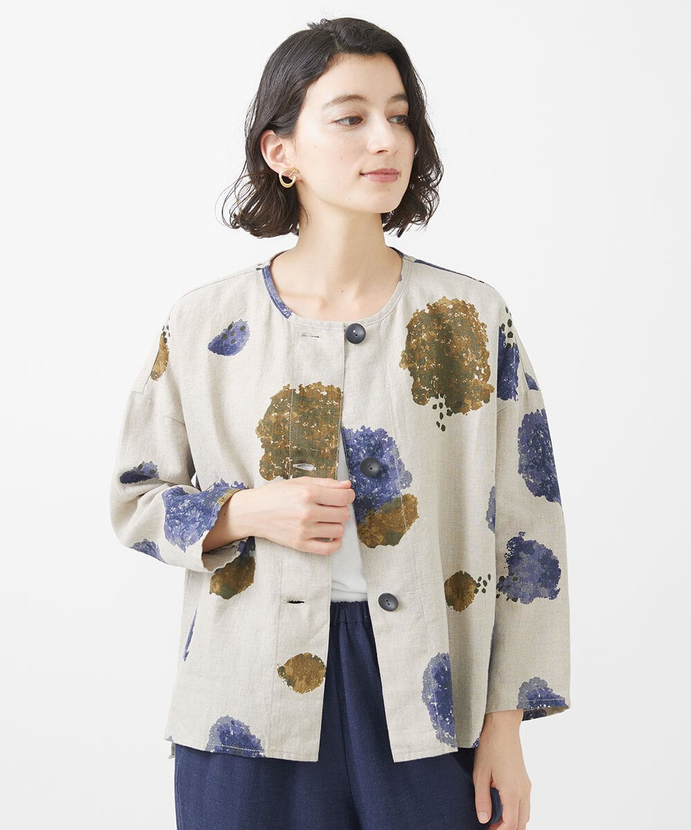【受注製作】アジサイ柄シフォンロングシャツ ホワイト        