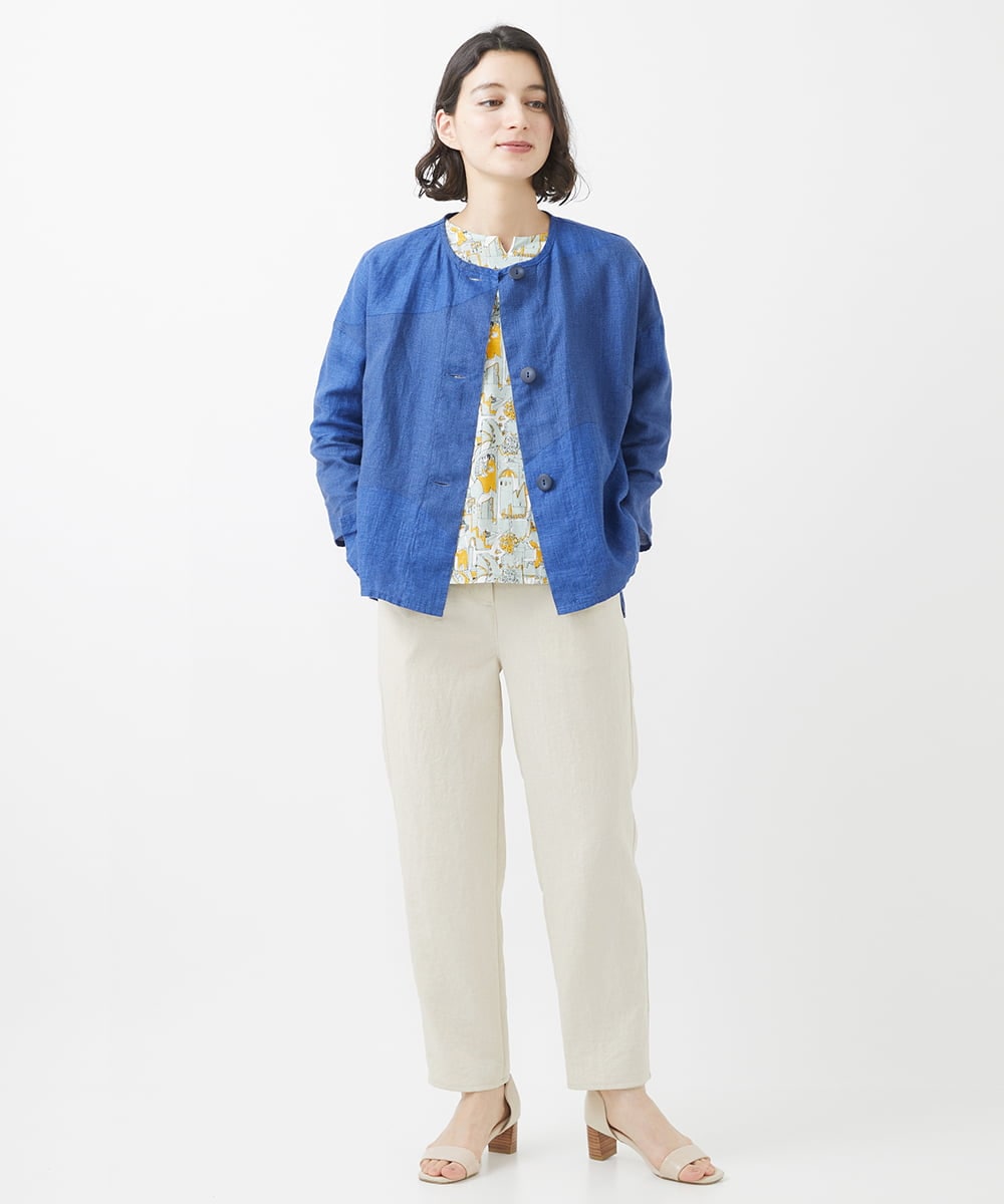 NHBHW02270 GIANNI LO GIUDICE(小さいサイズ)(メゾン ドゥ サンク) リネンビッグドットプリントブラウス ブルー