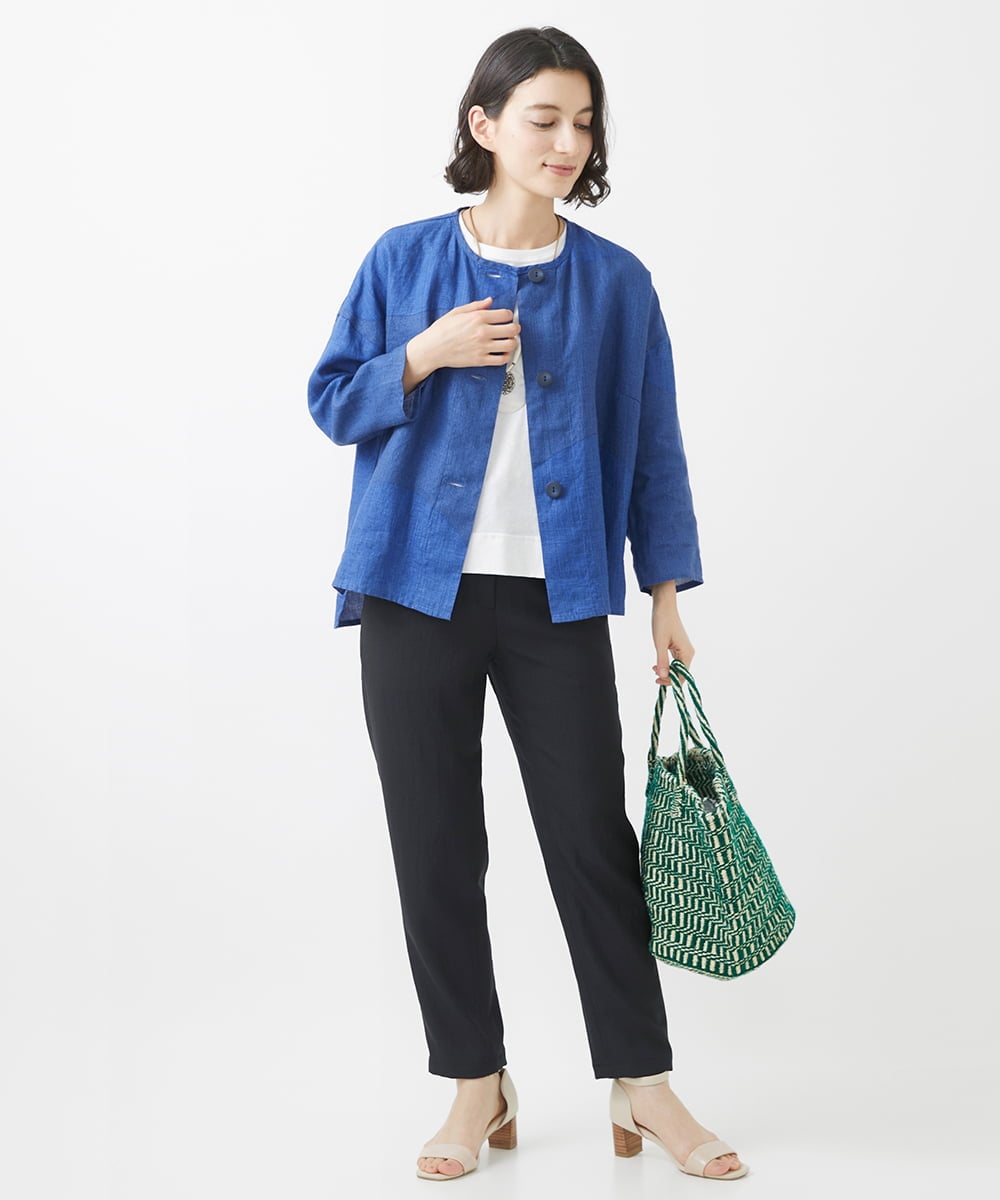 NHBHW02270 GIANNI LO GIUDICE(小さいサイズ)(メゾン ドゥ サンク) リネンビッグドットプリントブラウス ブルー