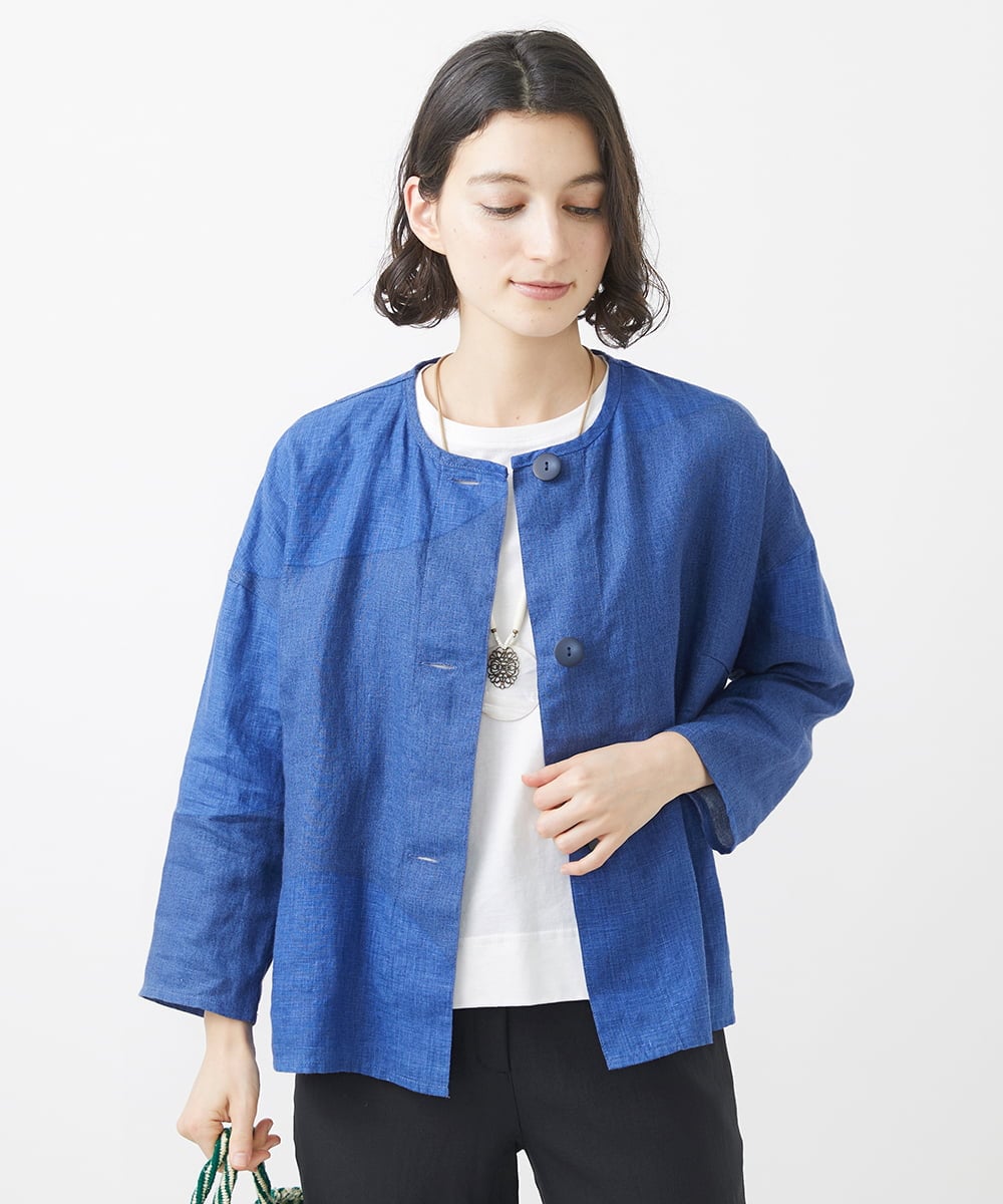NHBHW02270 GIANNI LO GIUDICE(小さいサイズ)(メゾン ドゥ サンク) リネンビッグドットプリントブラウス ブルー