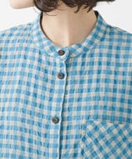 NHBHW03250 GIANNI LO GIUDICE(小さいサイズ)(メゾン ドゥ サンク) 先染めギンガムチェック綿麻ブラウス ブルー