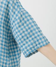 NHBHW03250 GIANNI LO GIUDICE(小さいサイズ)(メゾン ドゥ サンク) 先染めギンガムチェック綿麻ブラウス ブルー