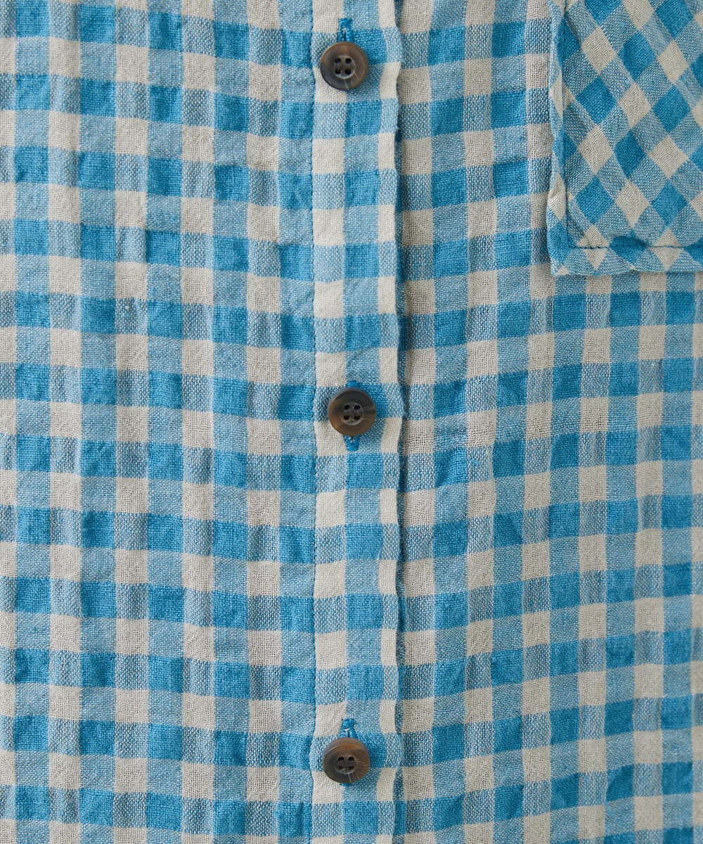 NHBHW03250 GIANNI LO GIUDICE(小さいサイズ)(メゾン ドゥ サンク) 先染めギンガムチェック綿麻ブラウス ブルー