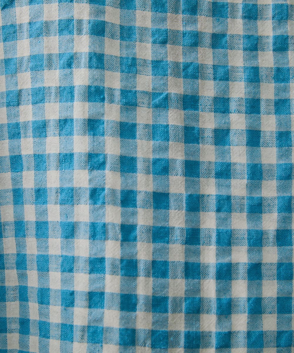 NHBHW03250 GIANNI LO GIUDICE(小さいサイズ)(メゾン ドゥ サンク) 先染めギンガムチェック綿麻ブラウス ブルー
