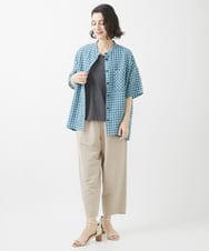 NHBHW03250 GIANNI LO GIUDICE(小さいサイズ)(メゾン ドゥ サンク) 先染めギンガムチェック綿麻ブラウス ブルー