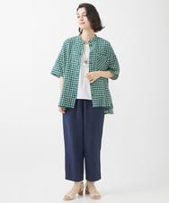 NHBHW03250 GIANNI LO GIUDICE(小さいサイズ)(メゾン ドゥ サンク) 先染めギンガムチェック綿麻ブラウス ブルー