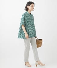 NHBHW03250 GIANNI LO GIUDICE(小さいサイズ)(メゾン ドゥ サンク) 先染めギンガムチェック綿麻ブラウス ブルー