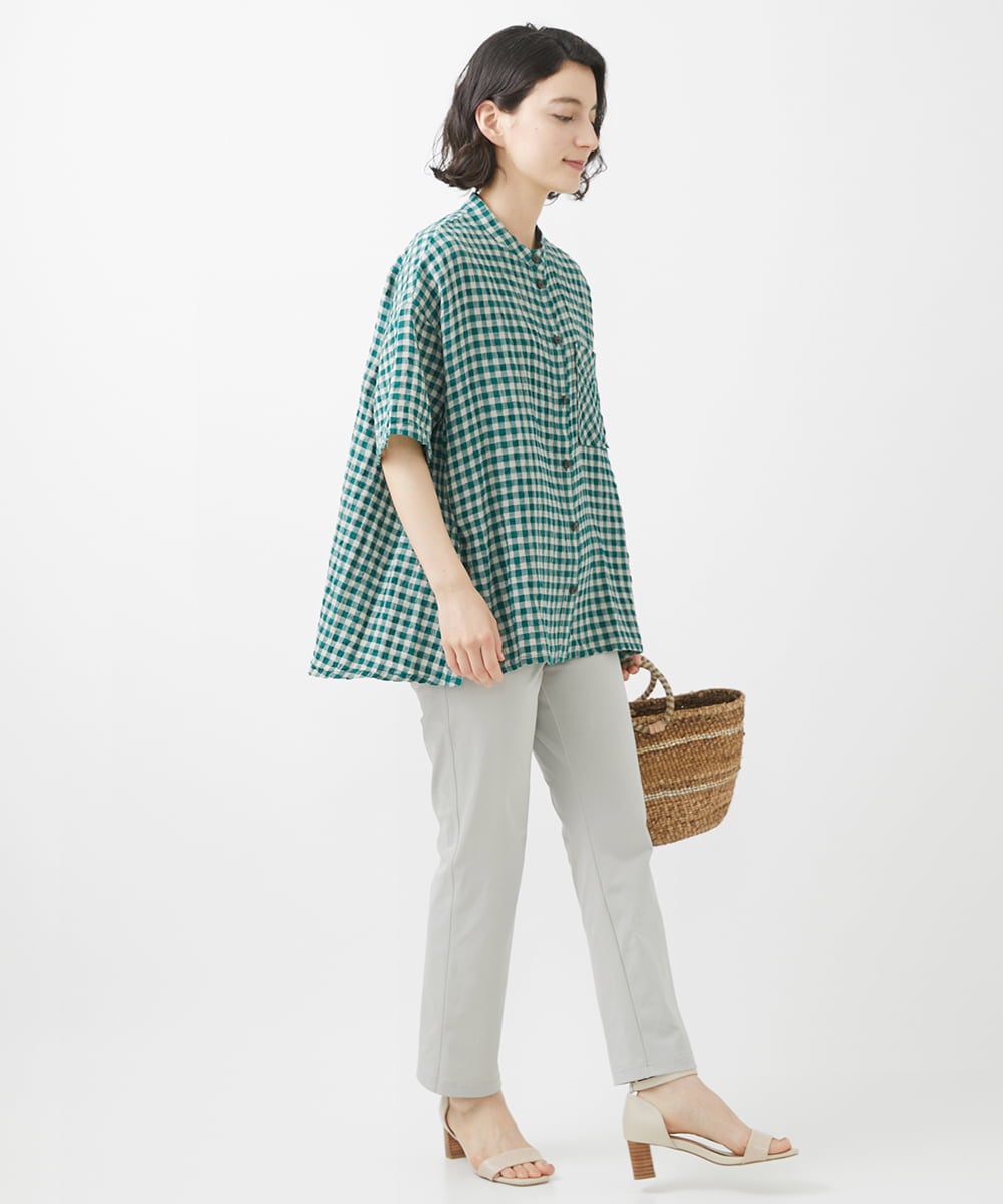 NHBHW03250 GIANNI LO GIUDICE(小さいサイズ)(メゾン ドゥ サンク) 先染めギンガムチェック綿麻ブラウス ブルー