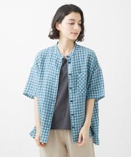 NHBHW03250 GIANNI LO GIUDICE(小さいサイズ)(メゾン ドゥ サンク) 先染めギンガムチェック綿麻ブラウス ブルー