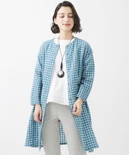 NHBHW04330 GIANNI LO GIUDICE(小さいサイズ)(メゾン ドゥ サンク) 先染めギンガムチェック綿麻ロングブラウス ブルー