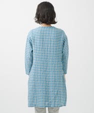 NHBHW04330 GIANNI LO GIUDICE(小さいサイズ)(メゾン ドゥ サンク) 先染めギンガムチェック綿麻ロングブラウス ブルー