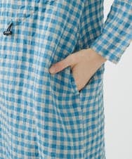 NHBHW04330 GIANNI LO GIUDICE(小さいサイズ)(メゾン ドゥ サンク) 先染めギンガムチェック綿麻ロングブラウス ブルー