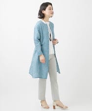 NHBHW04330 GIANNI LO GIUDICE(小さいサイズ)(メゾン ドゥ サンク) 先染めギンガムチェック綿麻ロングブラウス ブルー