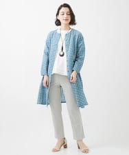 NHBHW04330 GIANNI LO GIUDICE(小さいサイズ)(メゾン ドゥ サンク) 先染めギンガムチェック綿麻ロングブラウス ブルー