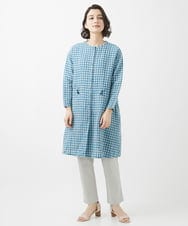 NHBHW04330 GIANNI LO GIUDICE(小さいサイズ)(メゾン ドゥ サンク) 先染めギンガムチェック綿麻ロングブラウス ブルー