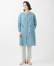 NHBHW04330 GIANNI LO GIUDICE(小さいサイズ)(メゾン ドゥ サンク) 先染めギンガムチェック綿麻ロングブラウス ブルー