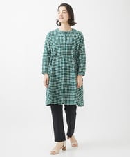 NHBHW04330 GIANNI LO GIUDICE(小さいサイズ)(メゾン ドゥ サンク) 先染めギンガムチェック綿麻ロングブラウス ブルー