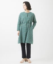 NHBHW04330 GIANNI LO GIUDICE(小さいサイズ)(メゾン ドゥ サンク) 先染めギンガムチェック綿麻ロングブラウス ブルー