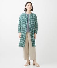 NHBHW04330 GIANNI LO GIUDICE(小さいサイズ)(メゾン ドゥ サンク) 先染めギンガムチェック綿麻ロングブラウス ブルー