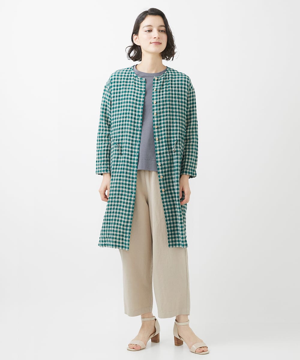 NHBHW04330 GIANNI LO GIUDICE(小さいサイズ)(メゾン ドゥ サンク) 先染めギンガムチェック綿麻ロングブラウス ブルー