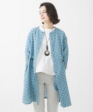 NHBHW04330 GIANNI LO GIUDICE(小さいサイズ)(メゾン ドゥ サンク) 先染めギンガムチェック綿麻ロングブラウス ブルー