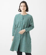 NHBHW04330 GIANNI LO GIUDICE(小さいサイズ)(メゾン ドゥ サンク) 先染めギンガムチェック綿麻ロングブラウス ブルー
