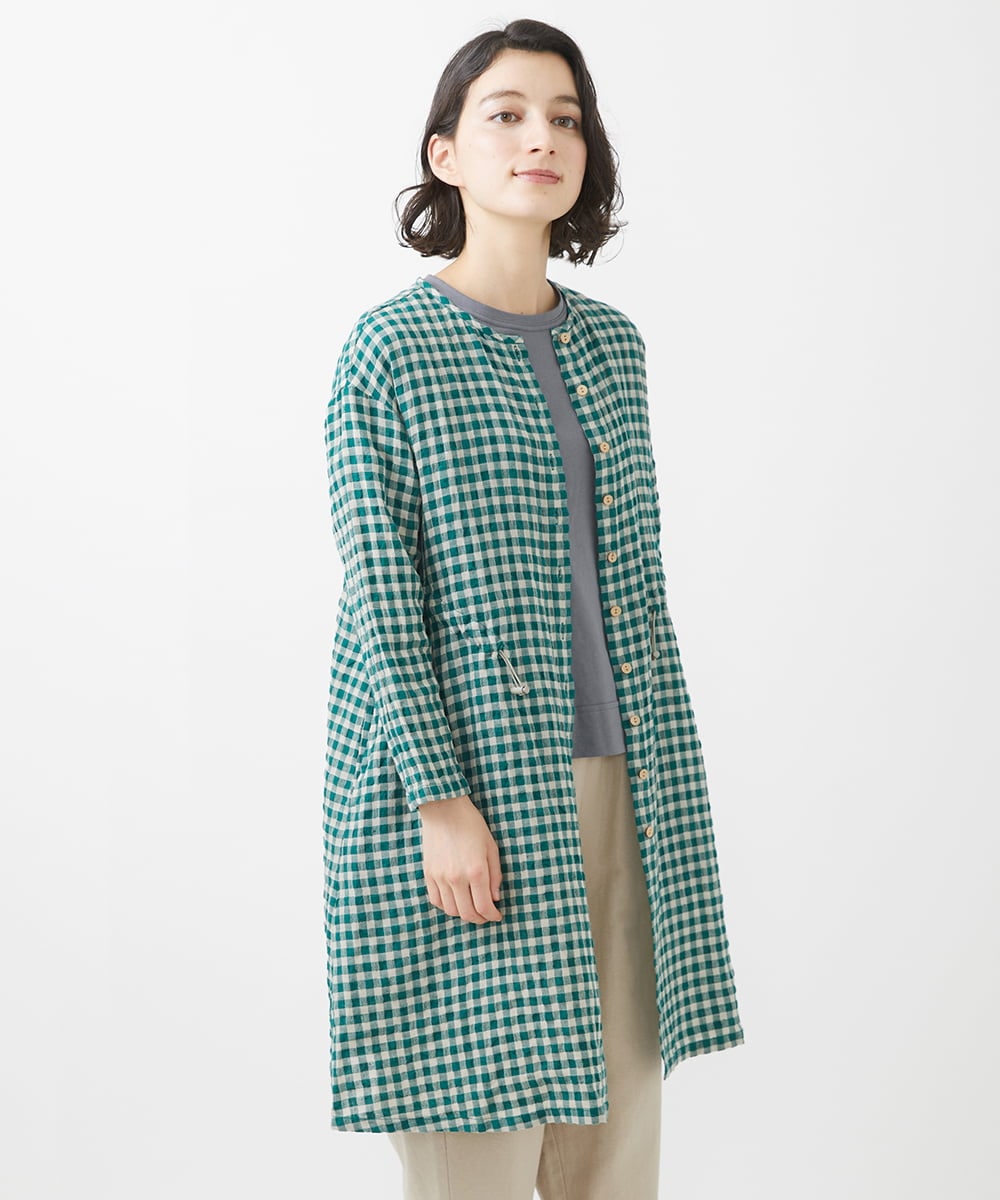 NHBHW04330 GIANNI LO GIUDICE(小さいサイズ)(メゾン ドゥ サンク) 先染めギンガムチェック綿麻ロングブラウス ブルー