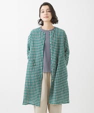 NHBHW04330 GIANNI LO GIUDICE(小さいサイズ)(メゾン ドゥ サンク) 先染めギンガムチェック綿麻ロングブラウス ブルー