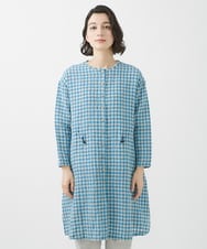 NHBHW04330 GIANNI LO GIUDICE(小さいサイズ)(メゾン ドゥ サンク) 先染めギンガムチェック綿麻ロングブラウス ブルー