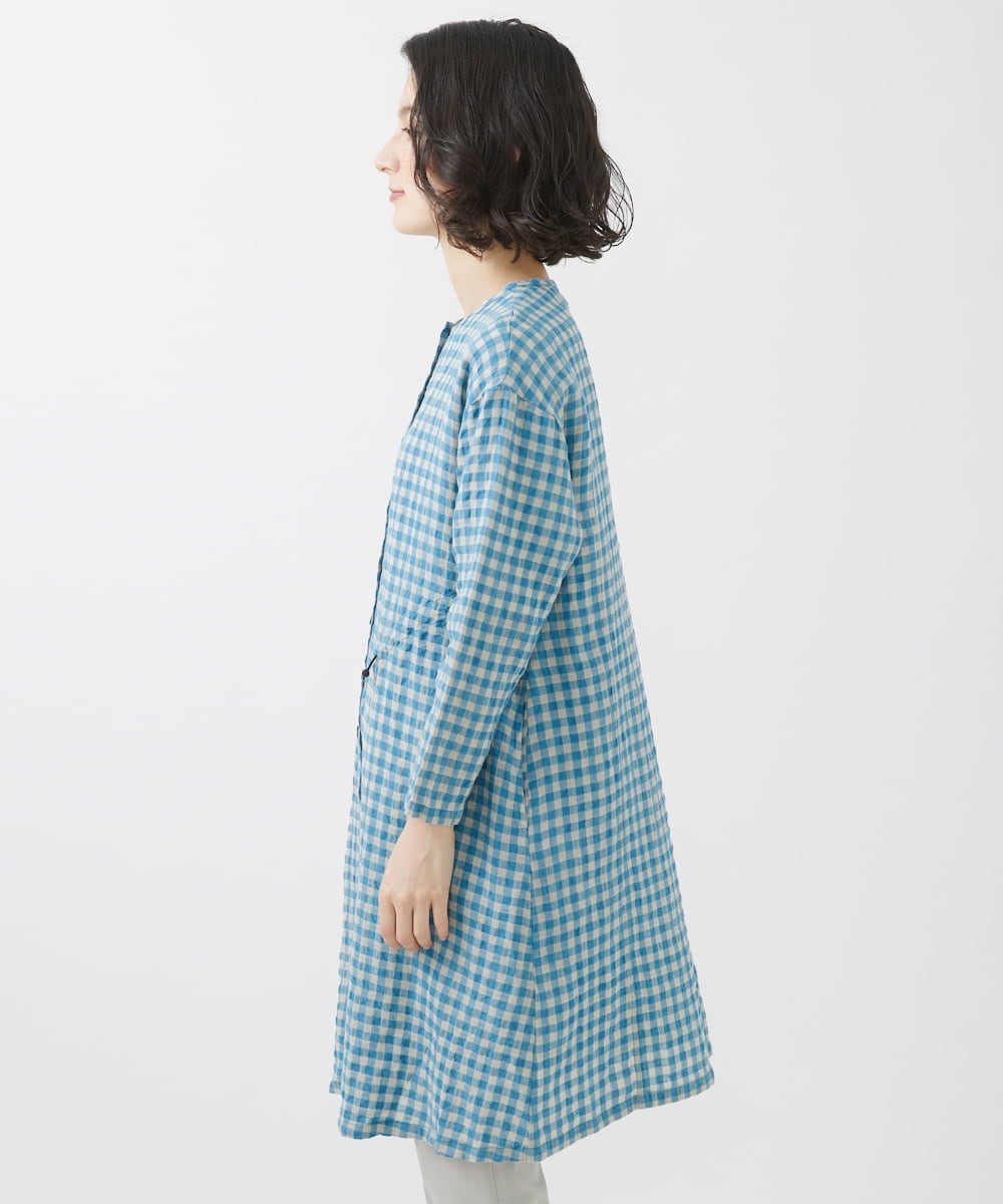 NHBHW04330 GIANNI LO GIUDICE(小さいサイズ)(メゾン ドゥ サンク) 先染めギンガムチェック綿麻ロングブラウス ブルー