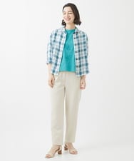NHBHW05290 GIANNI LO GIUDICE(小さいサイズ)(メゾン ドゥ サンク) [日本製]東炊きチェック柄ブラウス ライトブルー系
